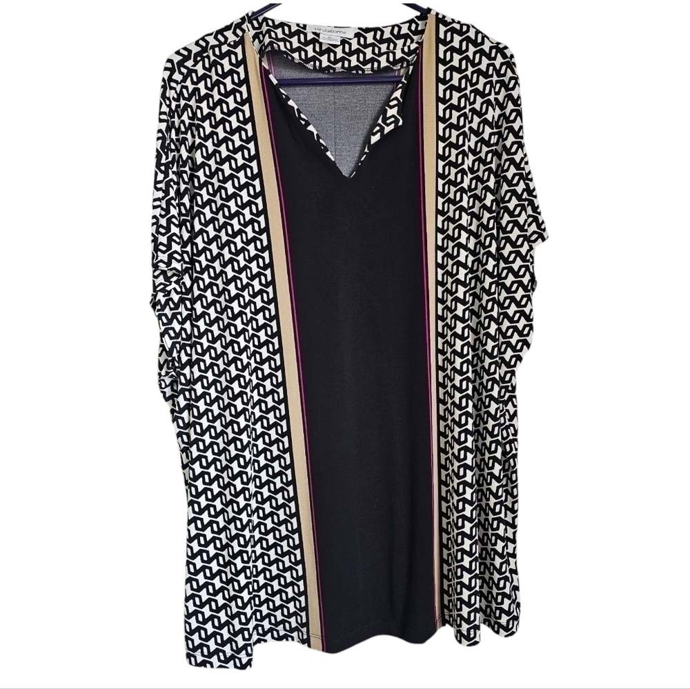 Liz Claiborne geo pattern black and white short sleeve blouse womens size xl